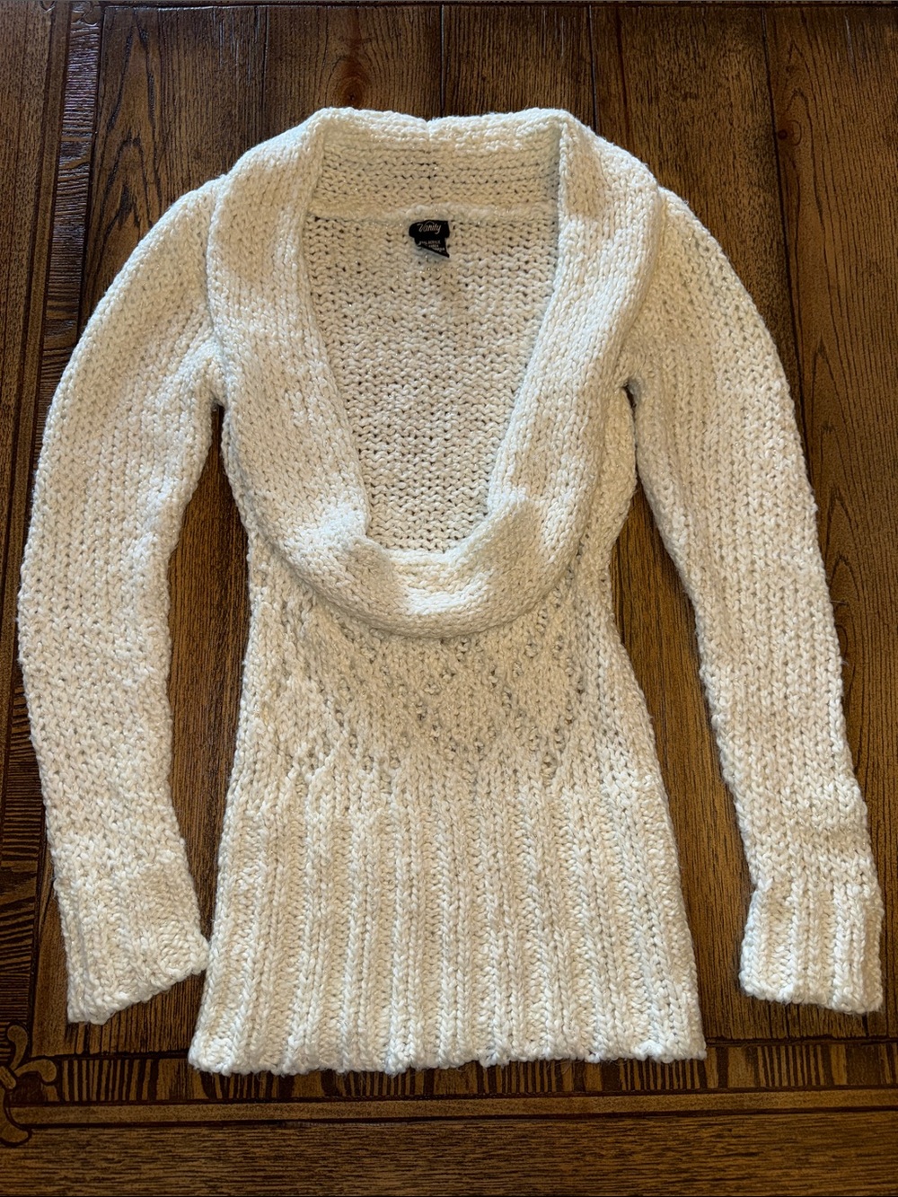 Vanity Cream Cowl Neck Ribbed Sweater Y2K